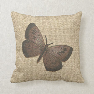 Almohada decorativa de la mariposa marrón rústica