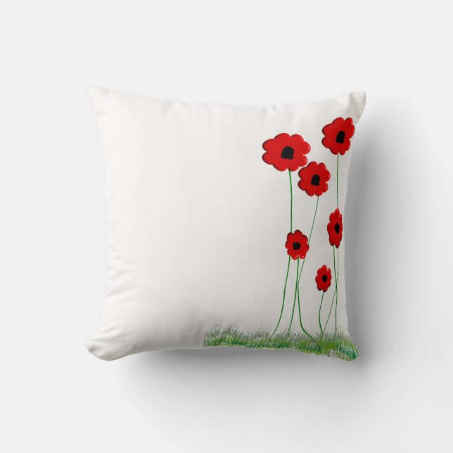 Almohada decorativa de las amapolas rojas (Anverso)