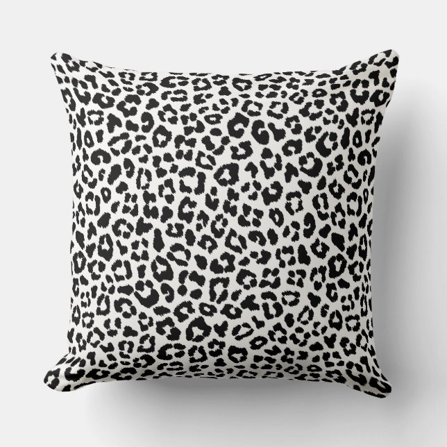 Almohada decorativa de leopardo en blanco y negro  (Anverso)