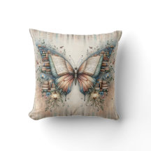 Almohada decorativa de libro floral de mariposa, d