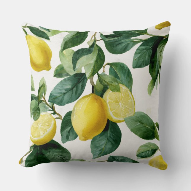 Almohada decorativa de limones y hojas  (Anverso)