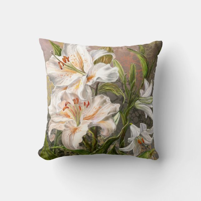 Almohada Decorativa de Lirios Blancos (Anverso)