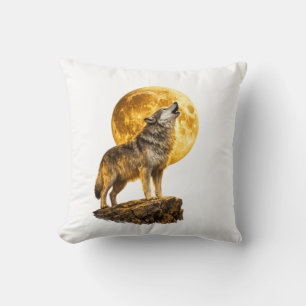 Almohada decorativa de lobo aullando a la luna