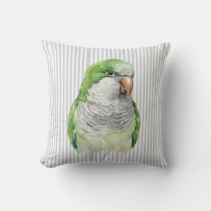 Almohada Decorativa de Loro Quaker con Acuarela