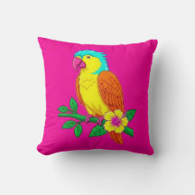 Almohada decorativa de loro tropical vibrante