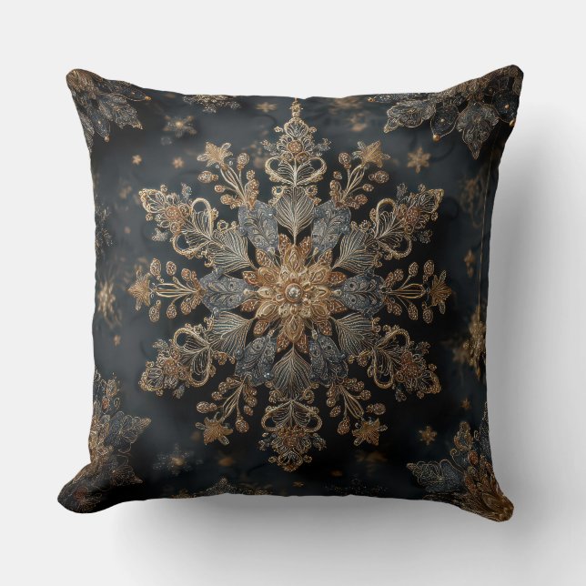 Almohada decorativa de lujo con mandala dorado (Anverso)