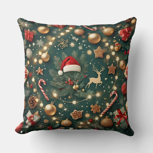 Almohada decorativa de lujo con patrón de Navidad (Anverso)