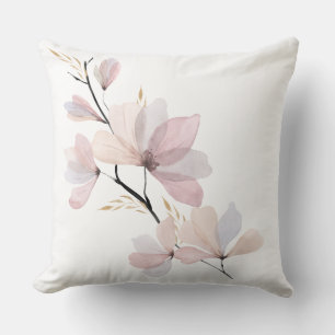 Almohada decorativa de magnolia rosa con acuarela