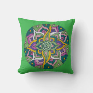 Almohada decorativa de mandala de loto rosa/verde