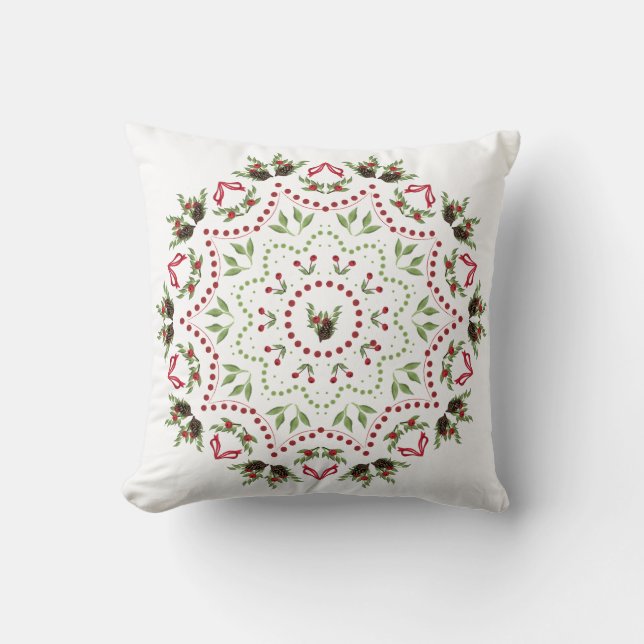 Almohada decorativa de mandala de piña y bayas par (Anverso)