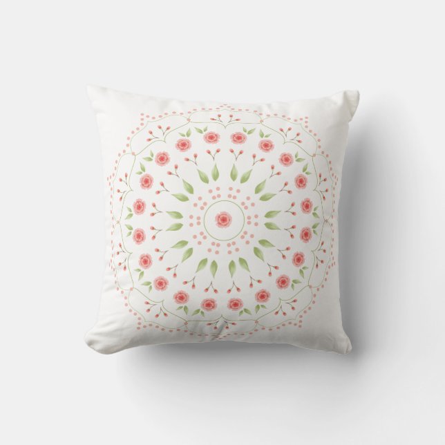 Almohada decorativa de mandala floral de melocotón (Anverso)