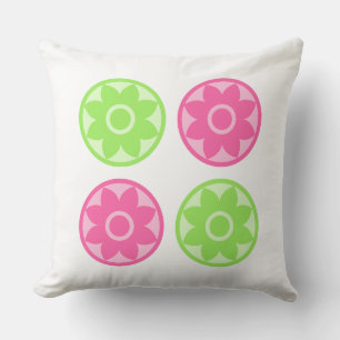 Almohada decorativa de mandala floral rosa y verde