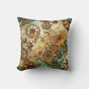 Almohada decorativa de mapa antiguo steampunk