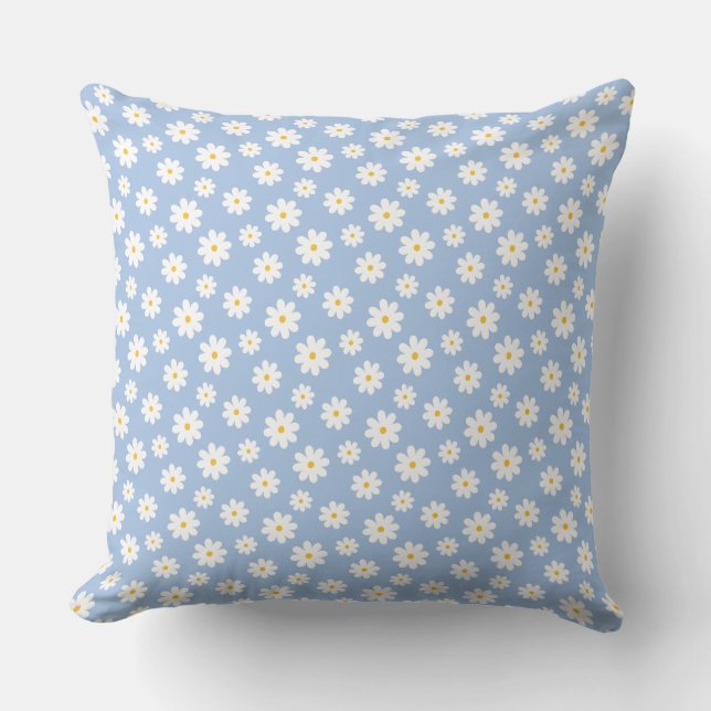 Almohada Decorativa de Margaritas Blancas y Azules (Anverso)