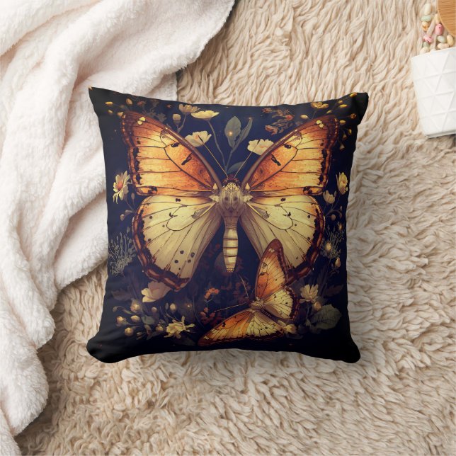 Almohada decorativa de mariposa negra y dorada (Manta)