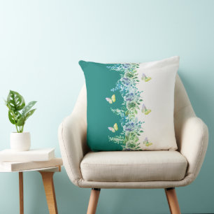 Almohada decorativa de mariposas botánicas verde t