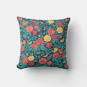 Almohada Decorativa de Mariposas y Rosas Coloridas