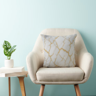 Almohada Decorativa de Mármol Blanco y Venas Dorad