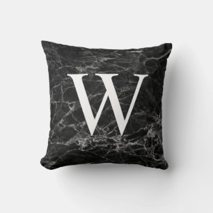 Almohada decorativa de mármol negro con inicial pa