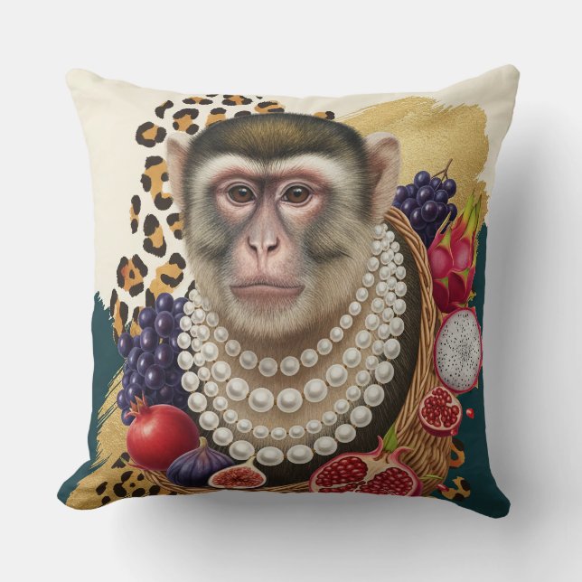 Almohada decorativa de mono ecléctico con perlas,  (Anverso)