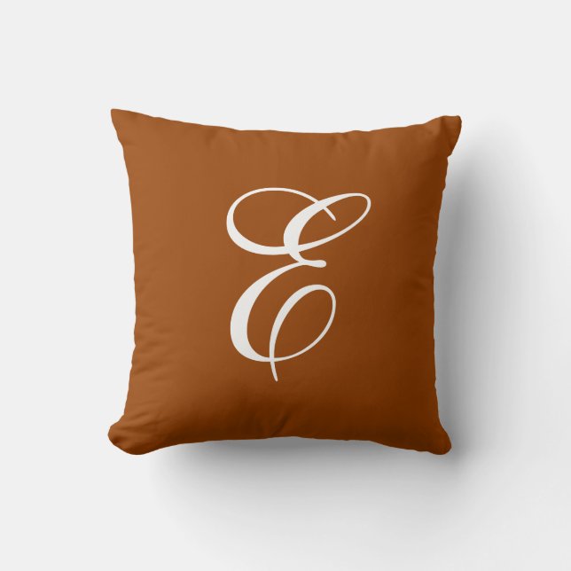 Almohada decorativa de monograma blanco y naranja  (Anverso)