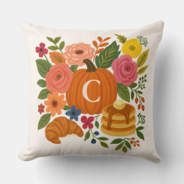 Almohada decorativa de monograma floral de calabaz
