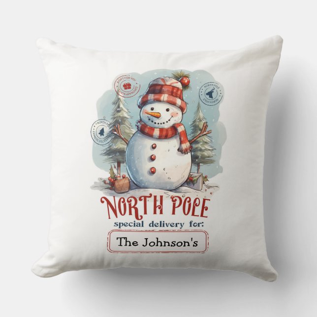 Almohada decorativa de muñeco de nieve en acuarela (Anverso)
