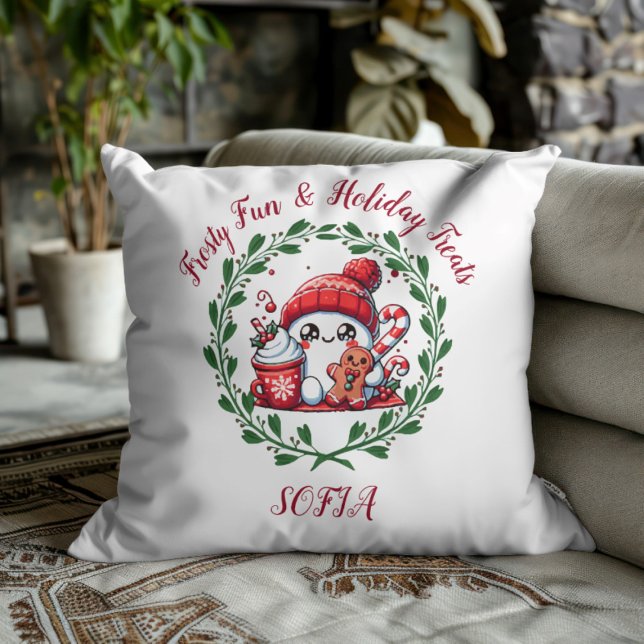 Almohada decorativa de muñeco de nieve festivo y p (Subido por el creador)