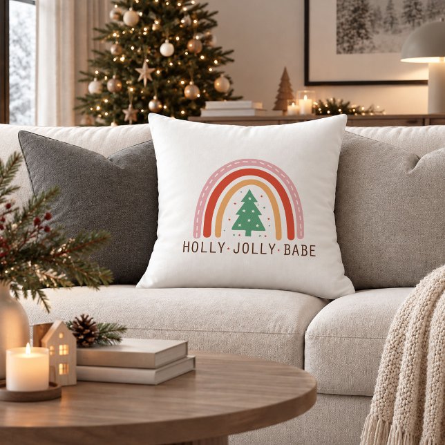 Almohada decorativa de Navidad Boho Rojo Verde Mod (Modern Red Green Boho Christmas Throw Pillow Decor)