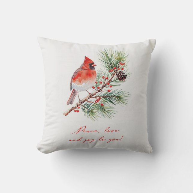 Almohada decorativa de Navidad Cardinal Bird Roja (Anverso)