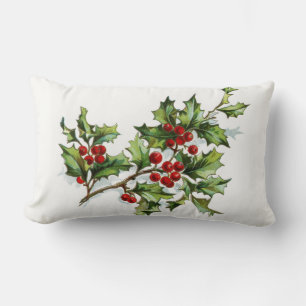 Almohada decorativa de Navidad con bayas de acebo
