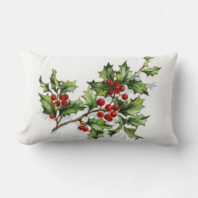 Almohada decorativa de Navidad con bayas de acebo  (Anverso)