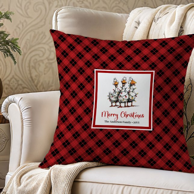 Almohada Decorativa de Navidad con Ganso Divertido (Christmas Funny Quirky Goose Throw Pillow Decor)