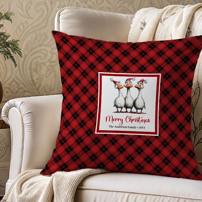 Almohada Decorativa de Navidad con Ganso Divertido (Christmas Funny Goose Cartoon Throw Pillow Decor)