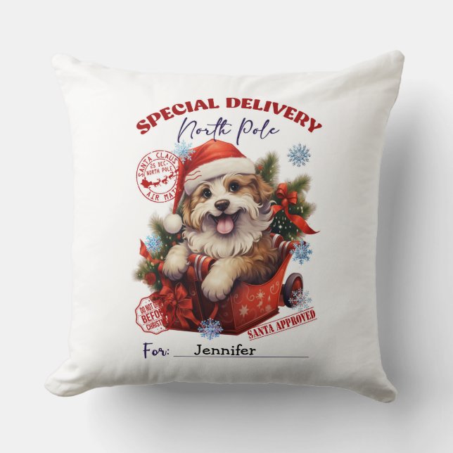Almohada decorativa de Navidad con perro lindo (Anverso)