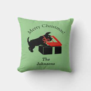 Almohada decorativa de Navidad con perro Scottie