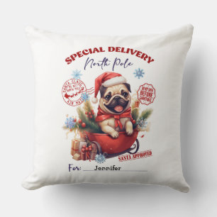 Almohada decorativa de Navidad con Pug caprichoso