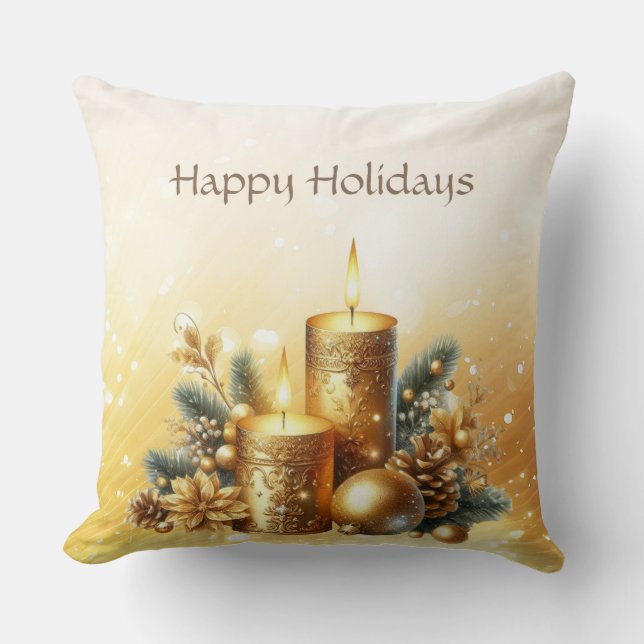 Almohada decorativa de Navidad con velas doradas (Anverso)