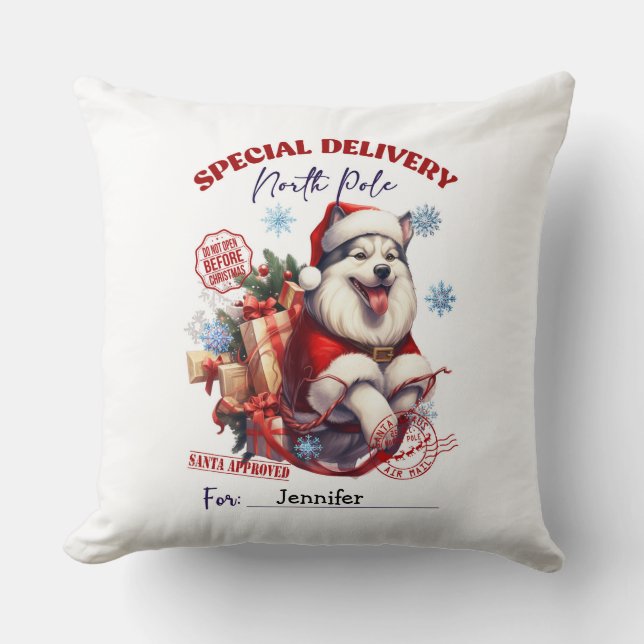 Almohada decorativa de Navidad de Husky Siberiano  (Anverso)