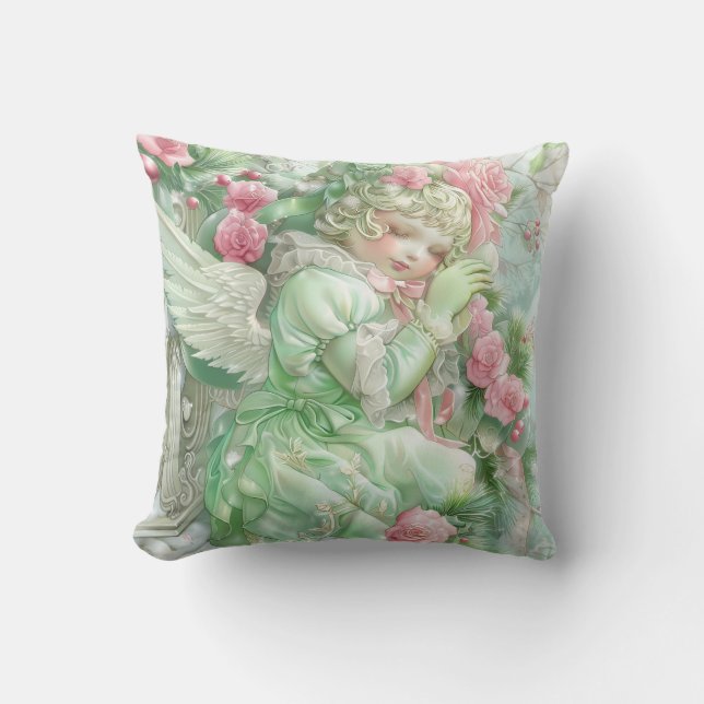 Almohada decorativa de Navidad rosa pastel y verde (Anverso)