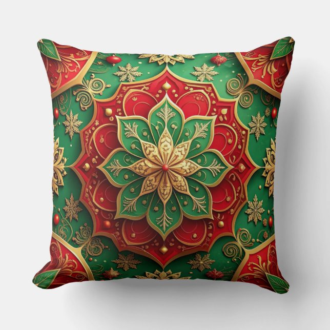 Almohada decorativa de Navidad verde roja (Anverso)