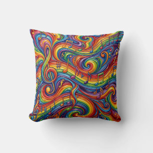 Almohada Decorativa de Notas Musicales Arcoíris