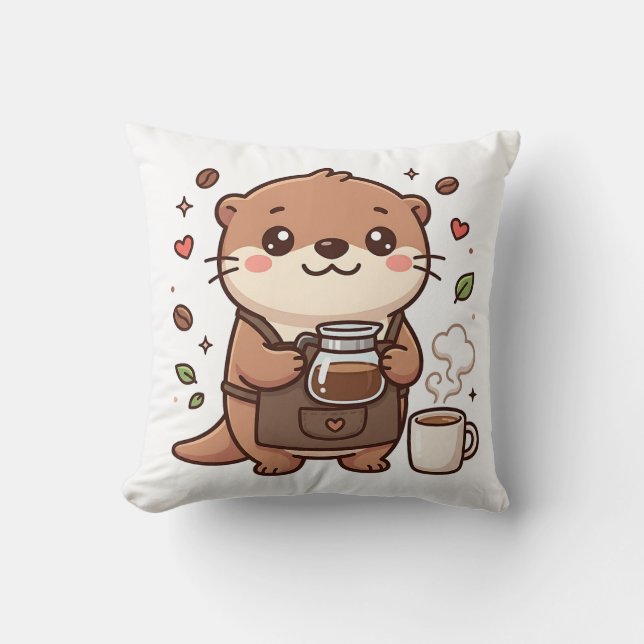 Almohada Decorativa de Nutria Adorable Barista (Anverso)
