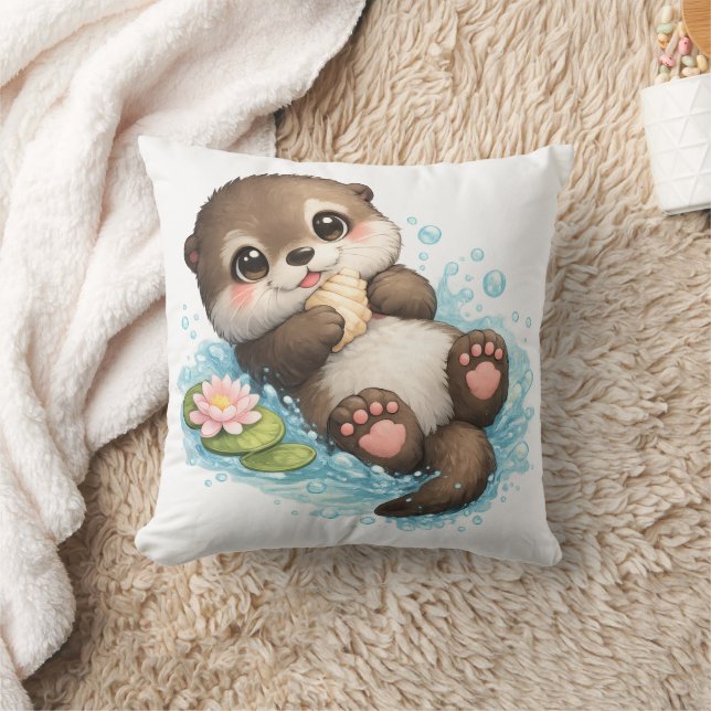 Almohada Decorativa de Nutria Bebé Llena de Encant (Manta)