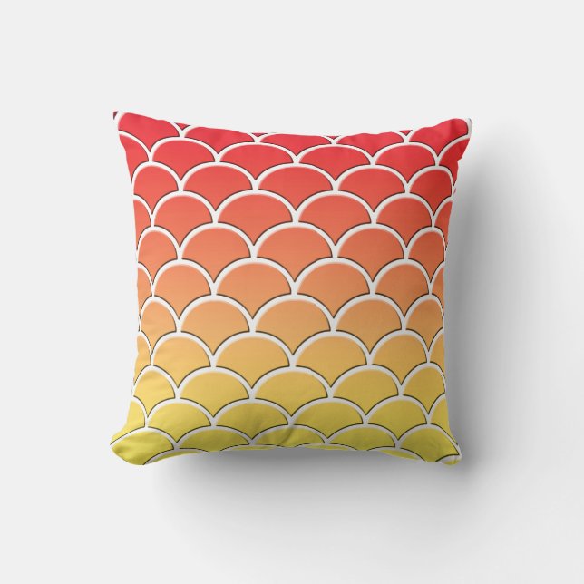 Almohada Decorativa de Ola Japonesa Naranja y Amar (Anverso)