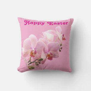 Almohada decorativa de orquídeas rosadas “Feliz Pa