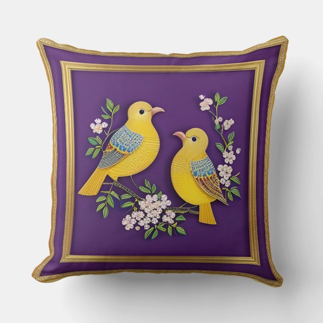🐦 Almohada Decorativa de Pájaro Dorado Ornamentad (Anverso)