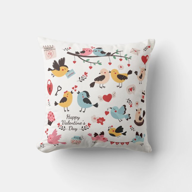 Almohada Decorativa de Pájaros Caprichosos para el (Anverso)