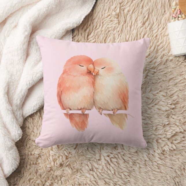 Almohada Decorativa de Pájaros de Amor en Acuarela (Manta)