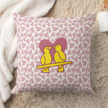 Almohada Decorativa de Pájaros de Amor y Corazones